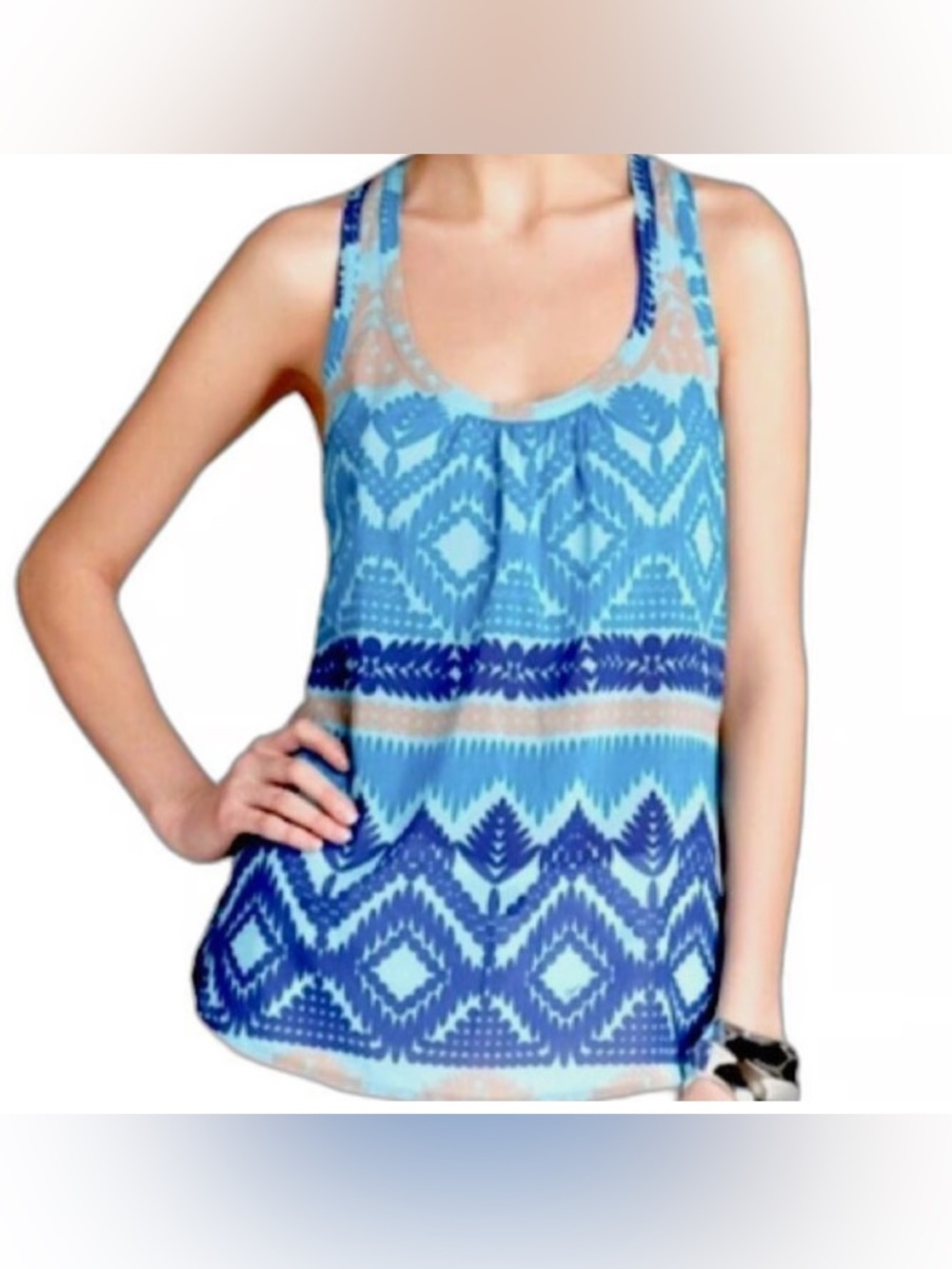 Trina Turk Blue & Navy Geometric Racerback Tank